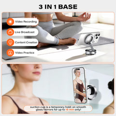 A2C Magnetic Phone Holder for Gym, Compatible iPhone MagSafe & Android, Aluminum Alloy Phone Mount with Suction Cup for Workout/Garage Gym/Kitchen/Desktop/Mirror, Gym Accessories for Men Woman Gift A2C