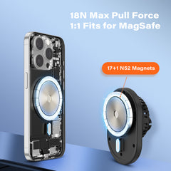 A2C for Magsafe Car Mount Charger, QI2 15W Wireless Fast Charging Cup Holder Phone Charger - Dual Cooling System, Aluminum Alloy Tri-Pivot Arm, 18 N54 Strong Magnets for iPhone 17/16/15/14/13/12 Only A2C