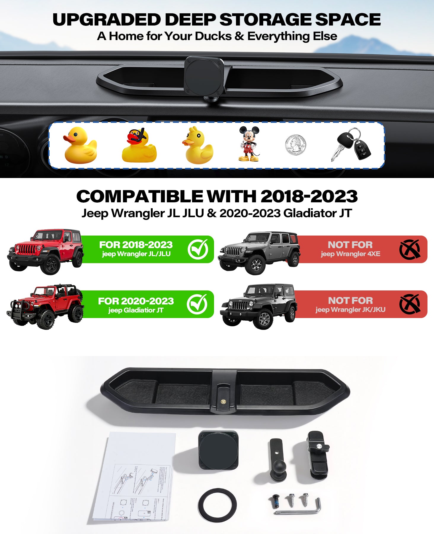 OQTIQ Dashboard Phone Mount for 2018–2023 Jeep Wrangler JL/JLU & Gladiator JT, Extended Metal Arm with Anti-Slip Dash Tray, Ultra-Strong Magnets, Compatible with MagSafe iPhone 12–17, Not for 4xe A2C