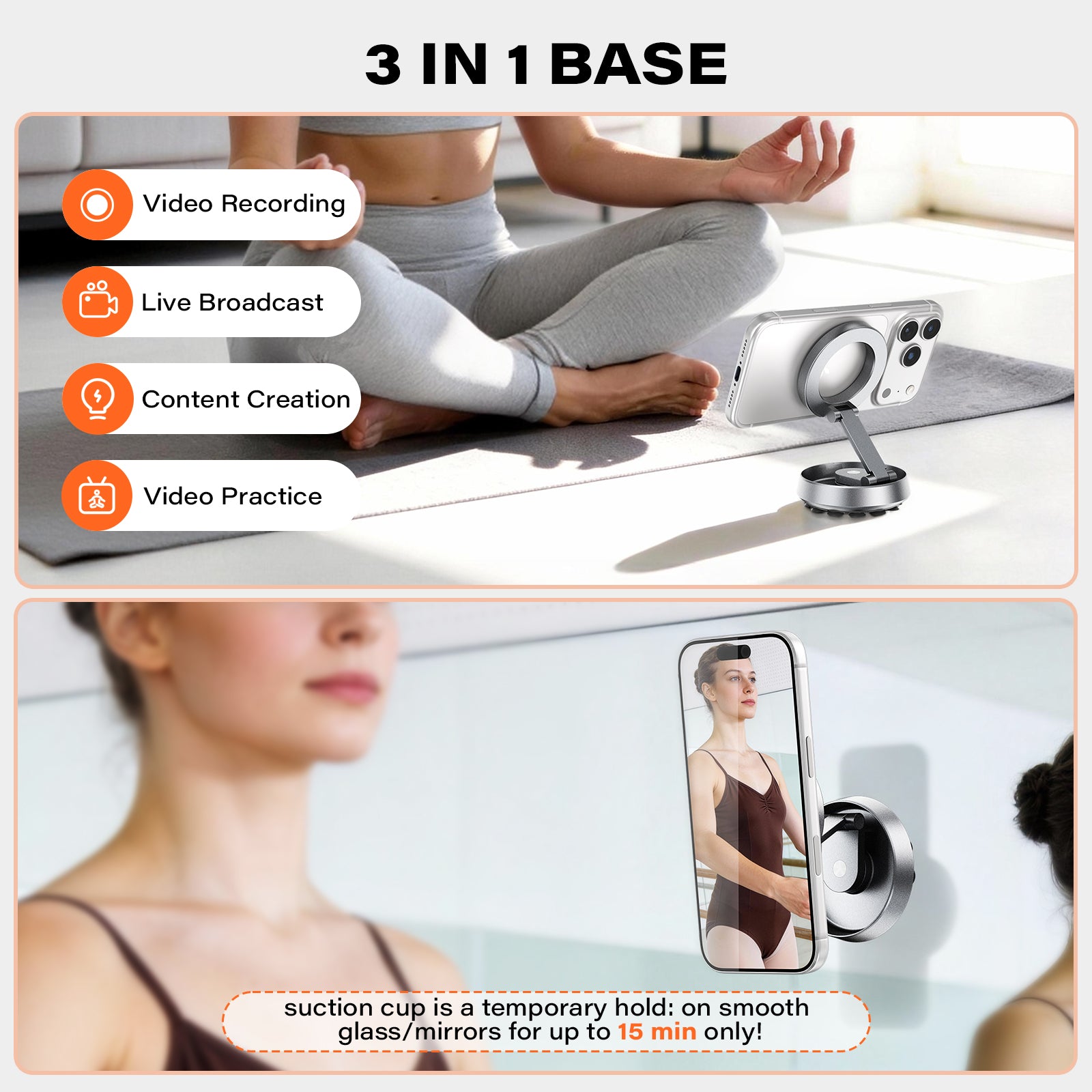 A2C Magnetic Phone Holder for Gym, Compatible iPhone MagSafe & Android, Aluminum Alloy Phone Mount with Suction Cup for Workout/Garage Gym/Kitchen/Desktop/Mirror, Gym Accessories for Men Woman Gift A2C