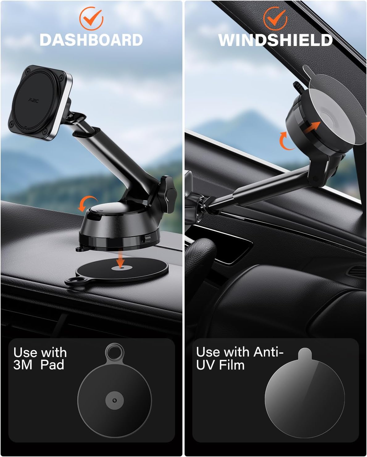 APPS2Car Heavy Duty Magnetic Car Mount with Gel Suction Cup A2C