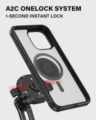 A2C One-Lock Motorcycle Handlebar Mount Kit – PC16 Magnetic Case + MB06 Alloy Bar Mount APPS2Car Mount