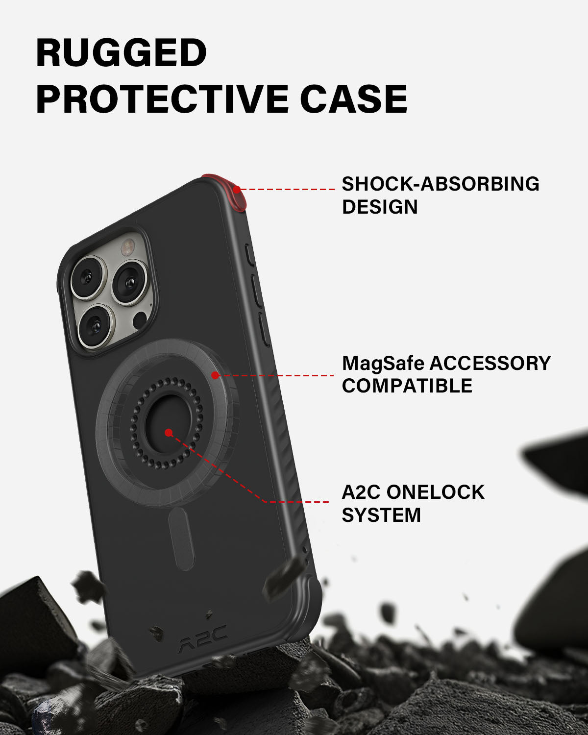 A2C One-Lock Motorcycle Handlebar Mount Kit – PC16 Magnetic Case + MB06 Alloy Bar Mount APPS2Car Mount
