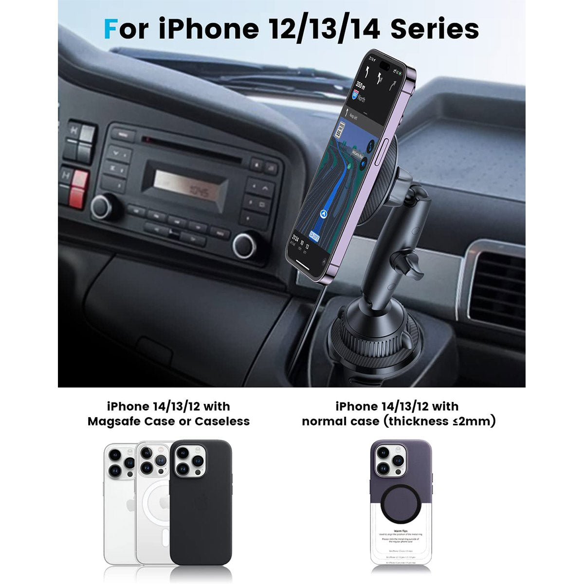 Tri-Pivot Magsafe Cup Holder Charger Mount APPS2Car Mount