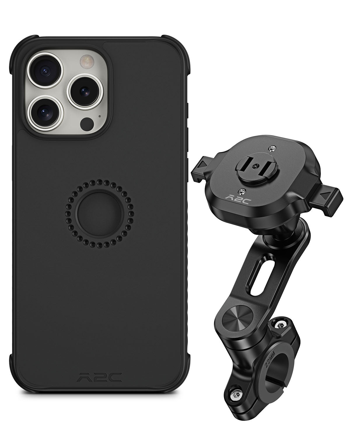 A2C One-Lock Motorcycle Handlebar Mount Kit – PC16 Magnetic Case + MB06 Alloy Bar Mount APPS2Car Mount